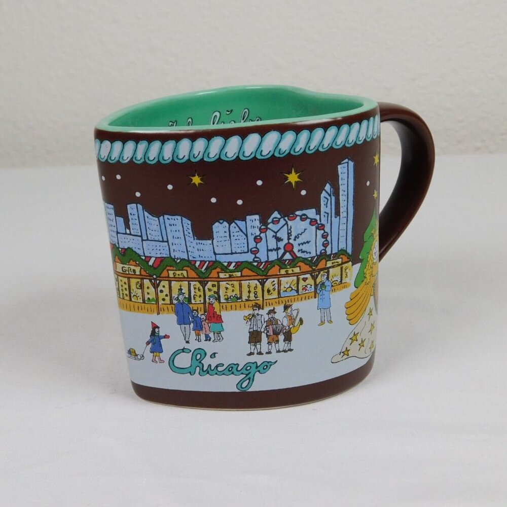 Christkindlmarket Chicago Heart Shaped Coffee Mug 2018 Brown Green Christmas Cup